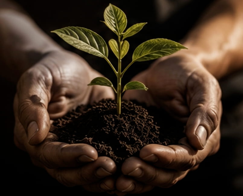 Hands holding plant